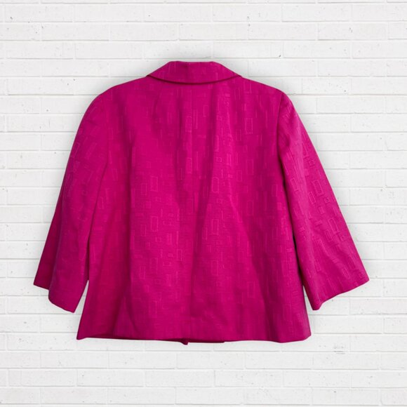 CHICOS Bright Hot Pink Geometric 1-Button Cropped Blazer Jacket 1.5 Size 8 10 - Picture 2 of 4